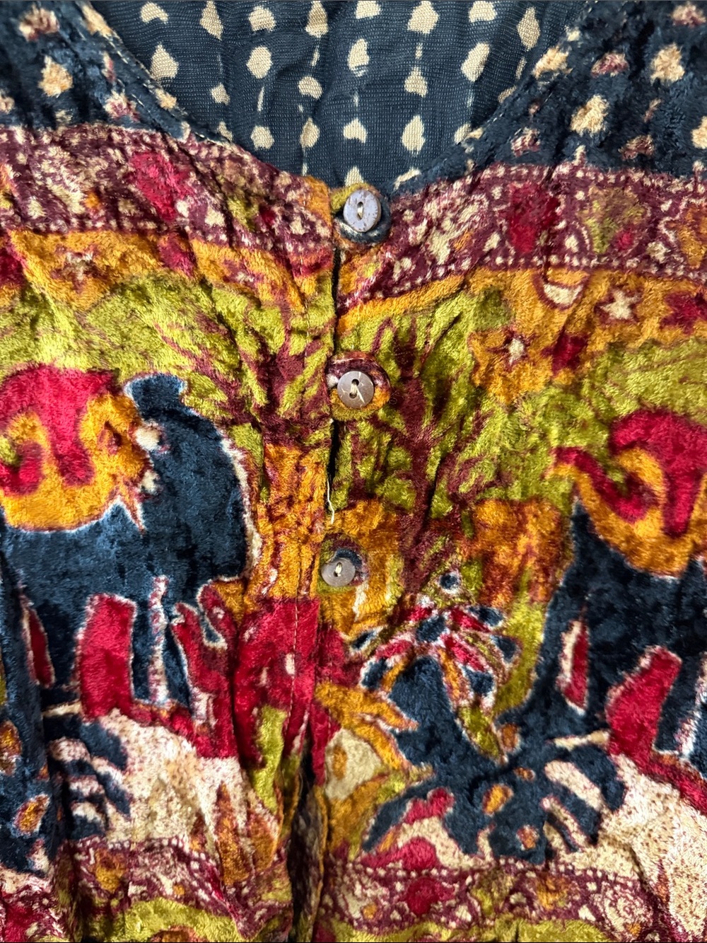 Multicolor Velvet Boho Button-Front Top - Picture 4 of 6